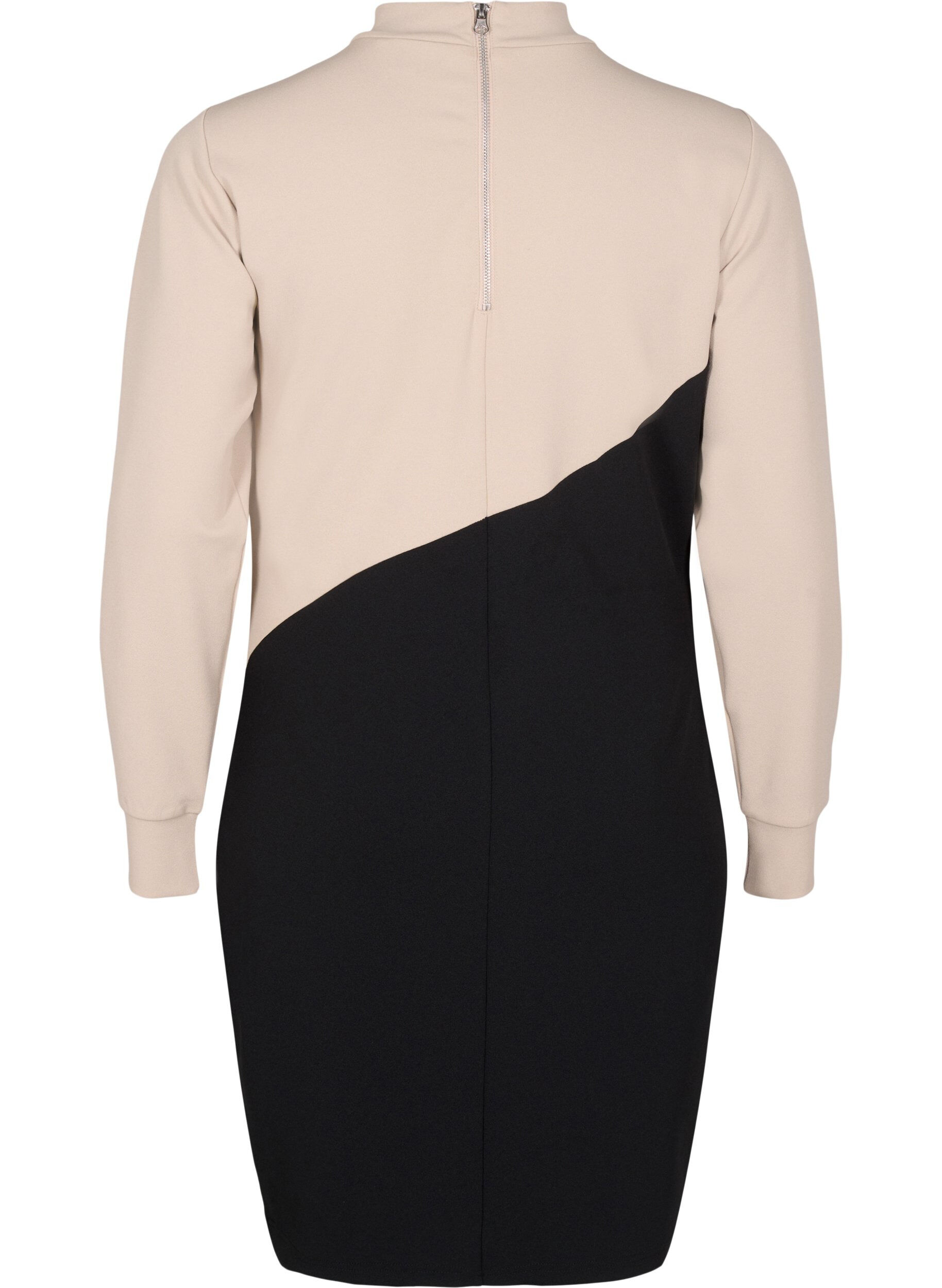 Zizzi Colourblock jurk met hoge hals, Black w. P.Cashmere, Packshot image number 1