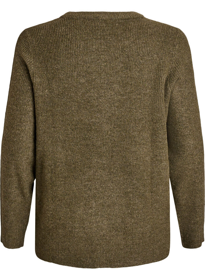 Gem&ecirc;leerde gebreide blouse met ronde hals, Groen, Packshot image number 1