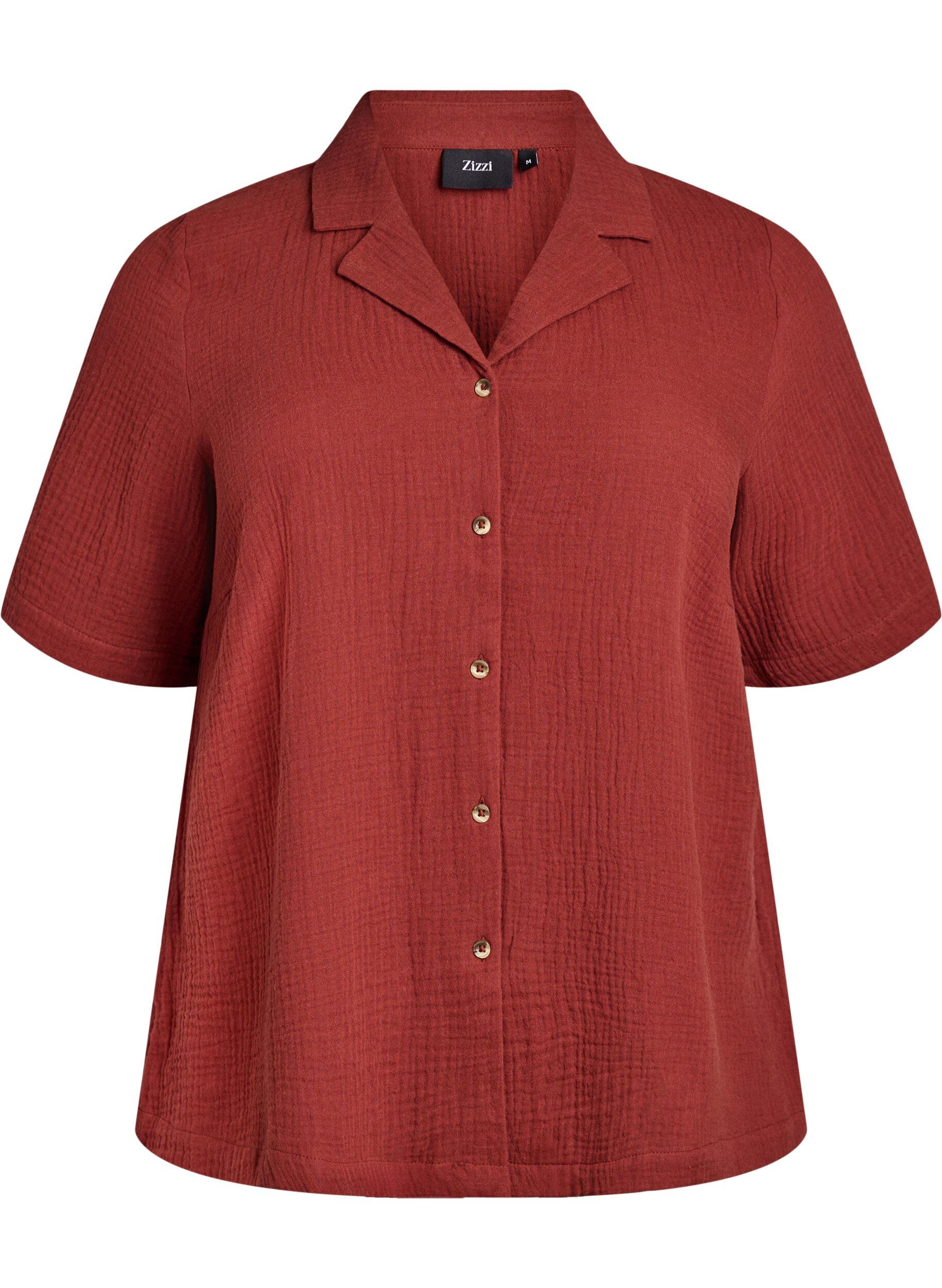 Zizzi Shirt met korte mouwen van katoen mousseline, Rood, Packshot image number 0