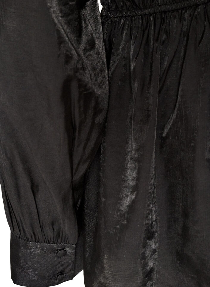 Glanzende viscose blouse met peplumeffect, Zwart, Packshot image number 3