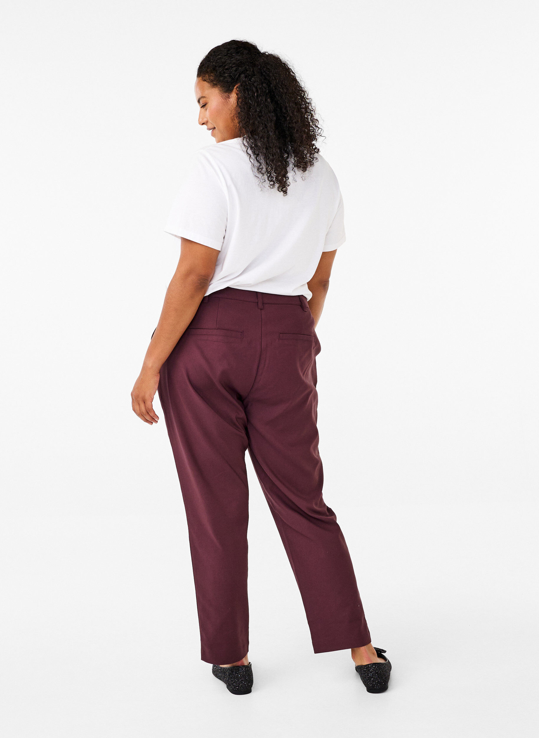Zizzi Broek met hoge taille en rechte pijpen, Donker Bordeaux, Model image number 1
