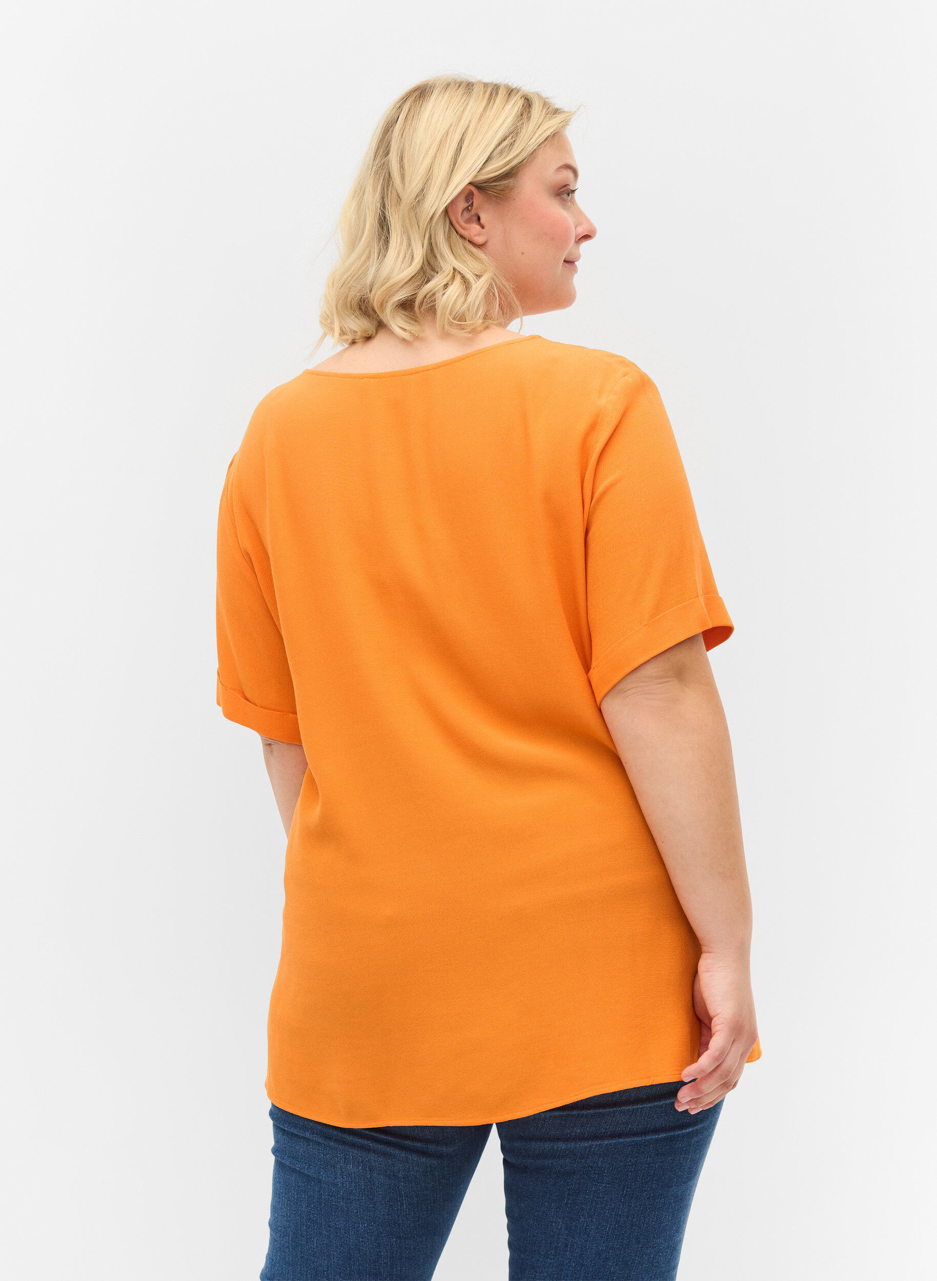 Zizzi Viscose top met korte mouwen, Orange Peel, Model image number 1