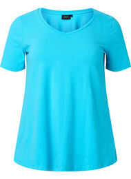 Basic t-shirt in effen kleur met katoen, Blue Atoll