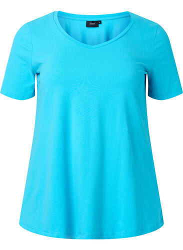 Basic t-shirt in effen kleur met katoen, Blue Atoll, Packshot image number 0