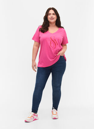 Katoenen t-shirt met opdruk, Shocking Pink SUN, Model image number 2