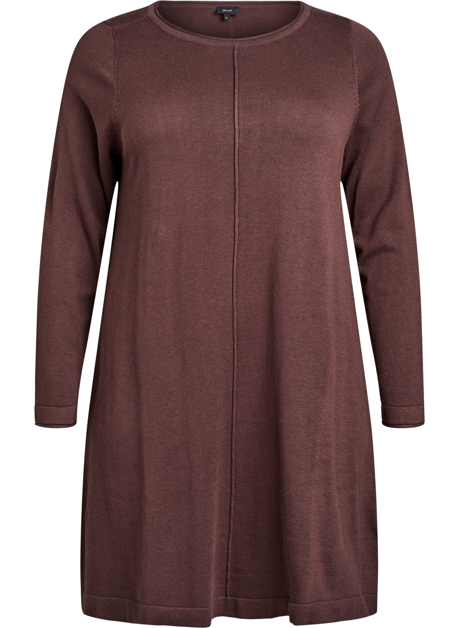 ZizziGebreide jurk in katoen-viscose blend, Bruin, Packshot image number 0