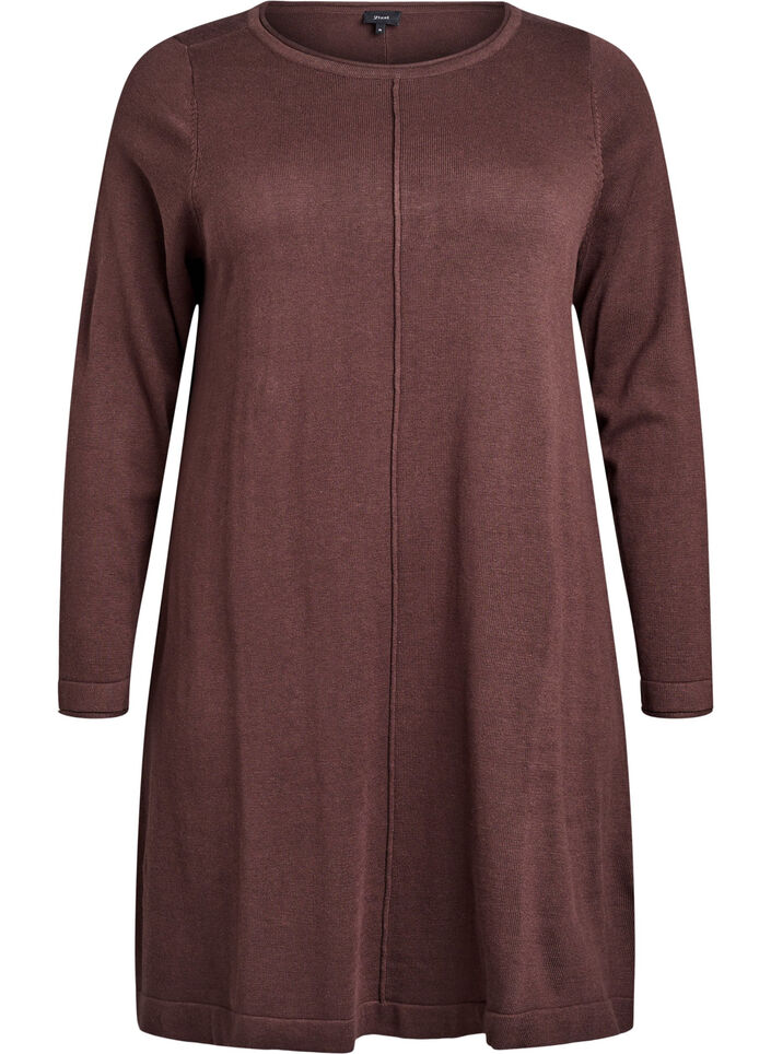 Gebreide jurk in katoen-viscose blend, Bruin, Packshot image number 0