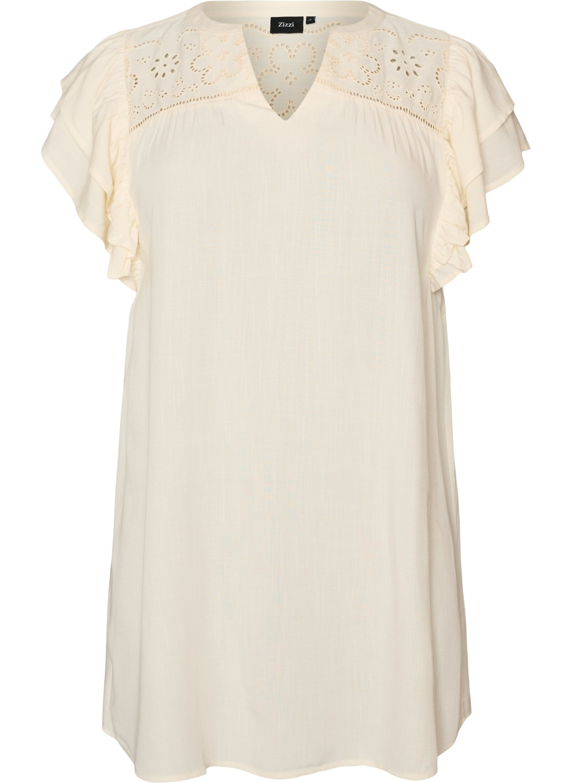 ZizziTunic met broderie anglaise en mouwen met ruches, Beige, Packshot image number 0