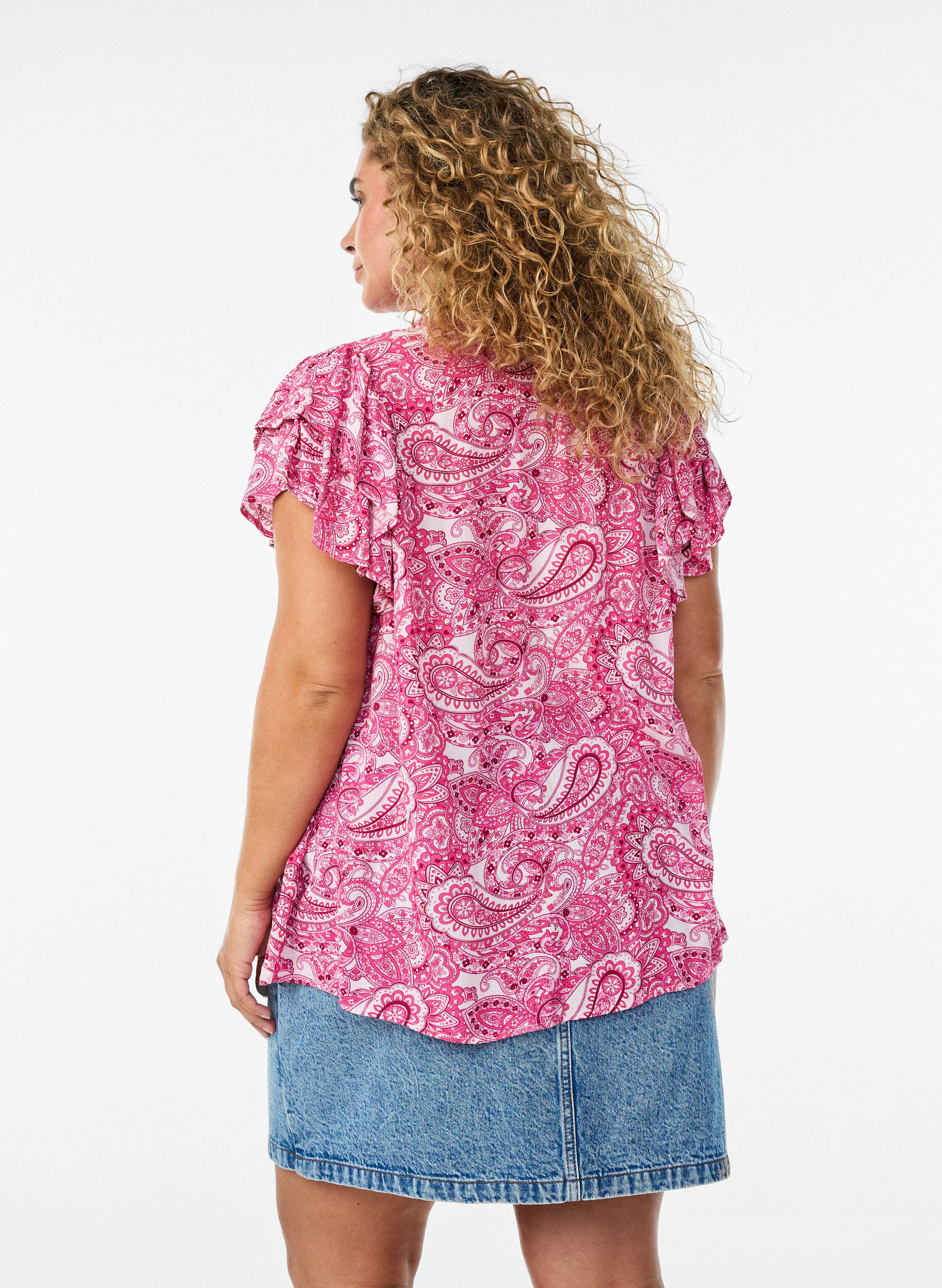 Zizzi Gedessineerde viscose blouse met ruches, Roze, Model image number 2