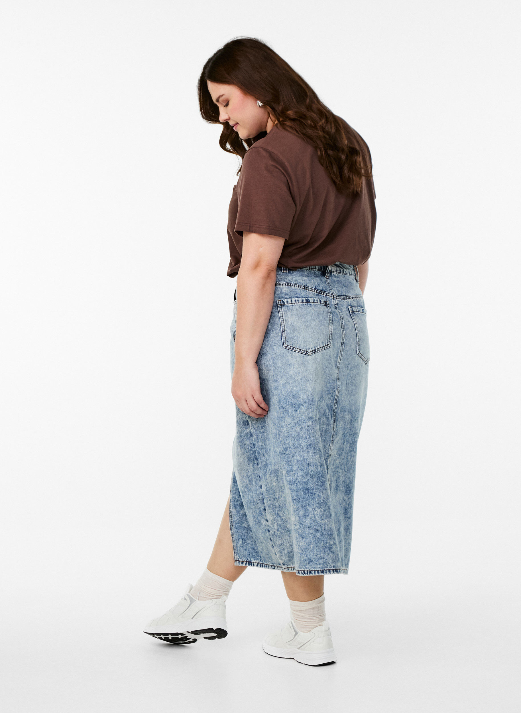 Zizzi Denim maxi rok met een voorsplit, Blauw, Model image number 3