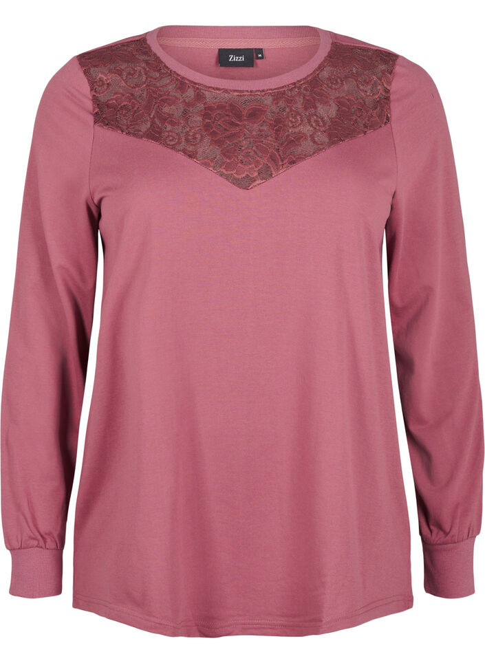 Sweatshirt met kanten details, Rose Brown, Packshot image number 0