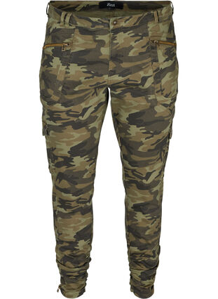 Cropped jeans met camouflageprint, Ivy Green/Camo, Packshot image number 0