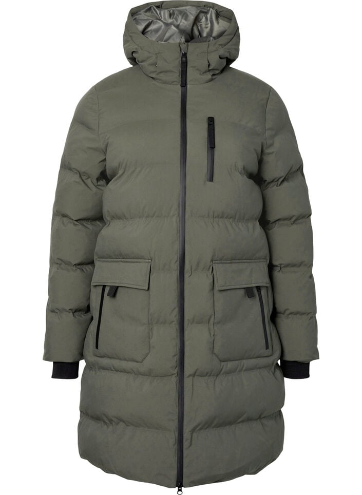Pufferjas met capuchon en zakken, Groen, Packshot image number 0