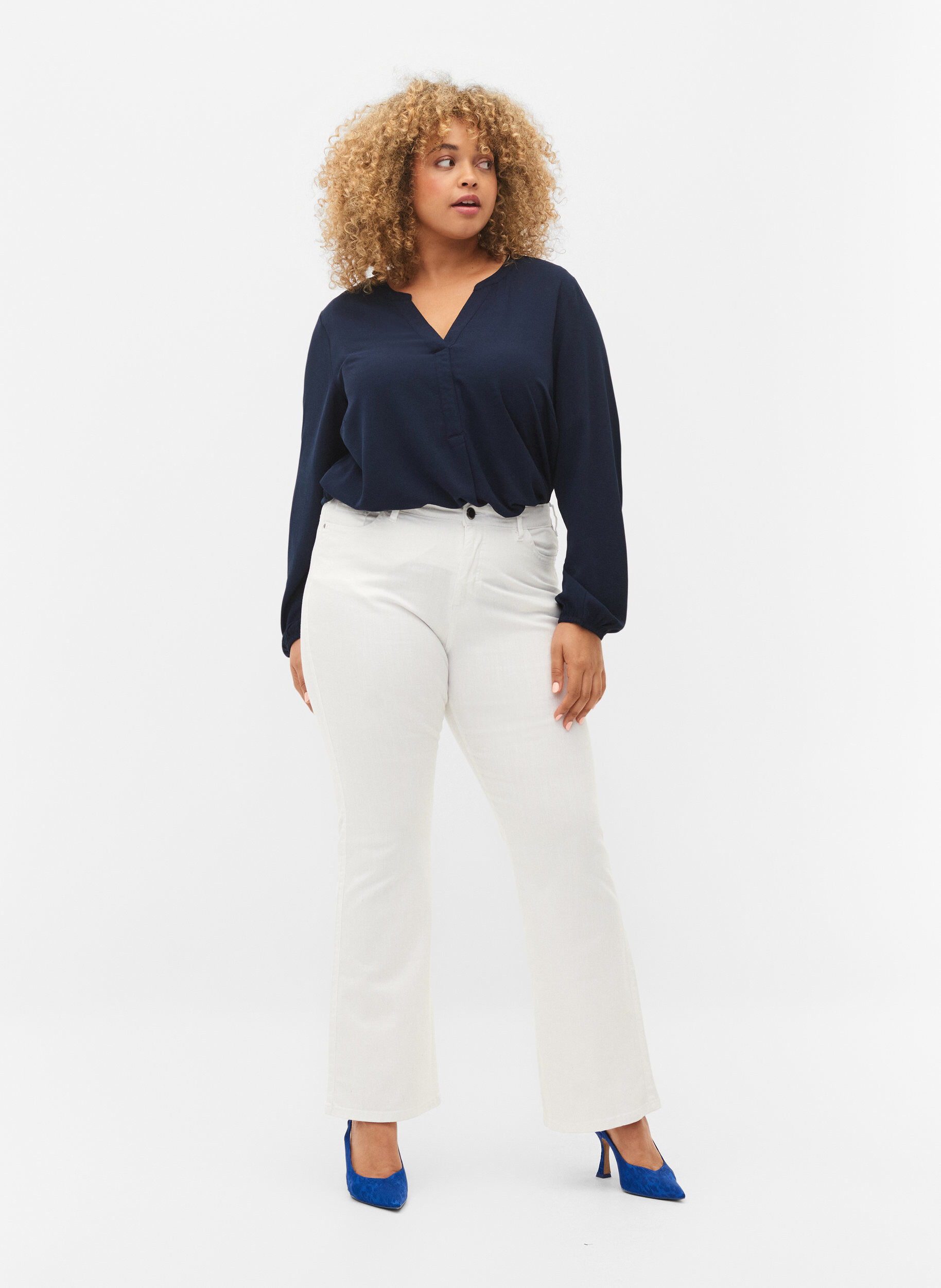 Zizzi Ellen bootcut jeans met hoge taille, Wit, Model image number 0