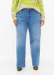 Jeans met rechte pijp en rafels, Medium Blue, Model image number 2