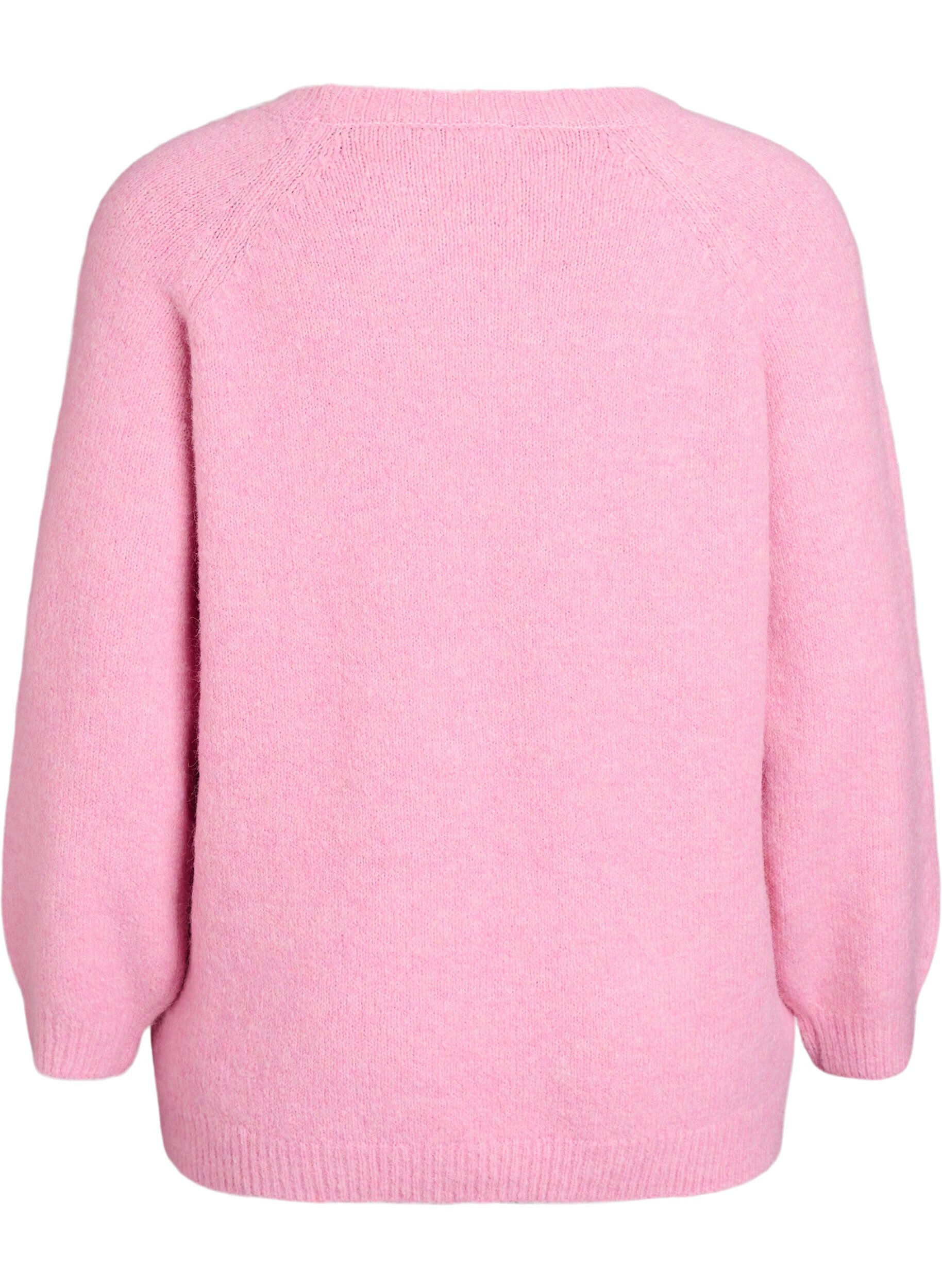 Zizzi Gebreide blouse met raglanmouwen, Roze, Packshot image number 1