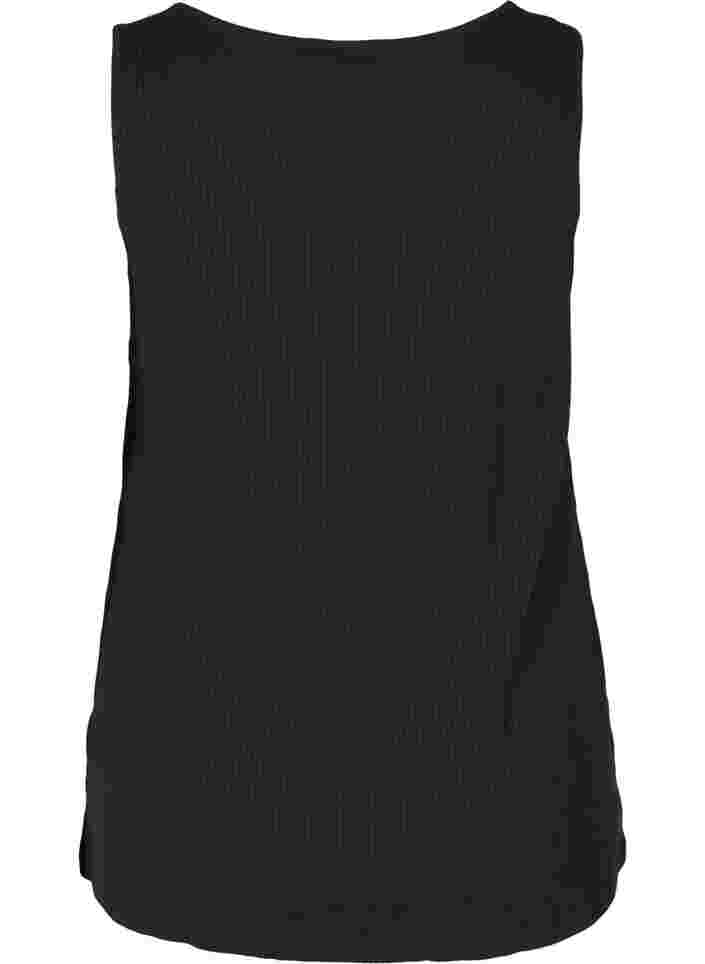 Top met ronde hals in geribbelde stof, Black, Packshot image number 1