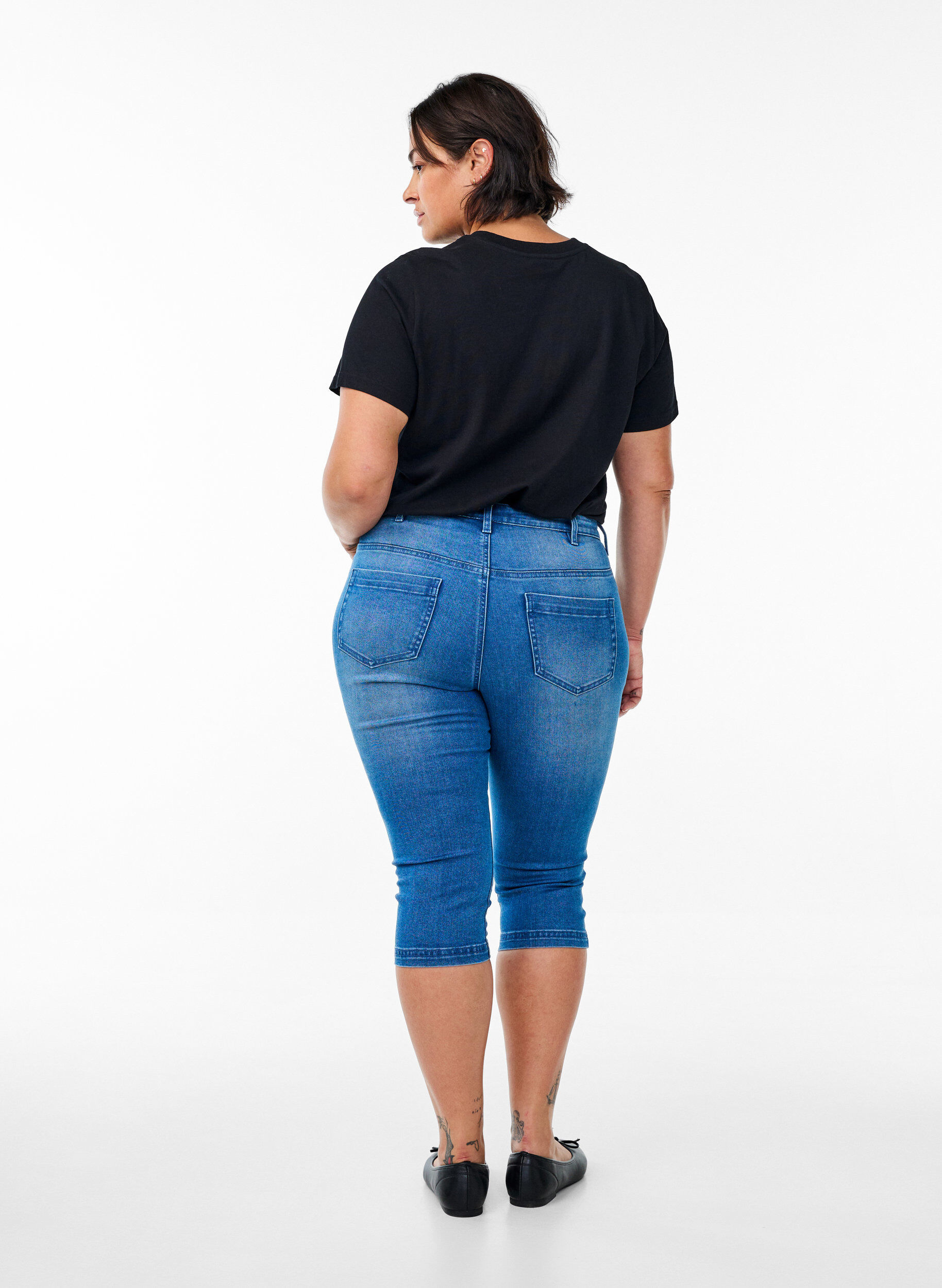 Zizzi Amy capri jeans met hoge taille en super strakke pasvorm, Blauw, Model image number 1