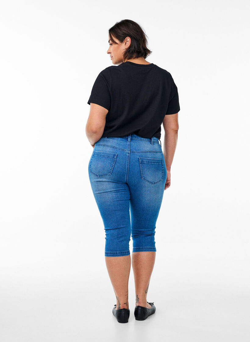 Amy capri jeans met hoge taille en super strakke pasvorm, Blauw, Model image number 1