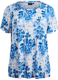 T-shirt met bloemenprint, Blauw