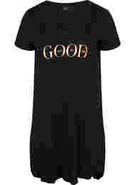 Katoenen pyjama jurk met korte mouwen en print, Black GOOD