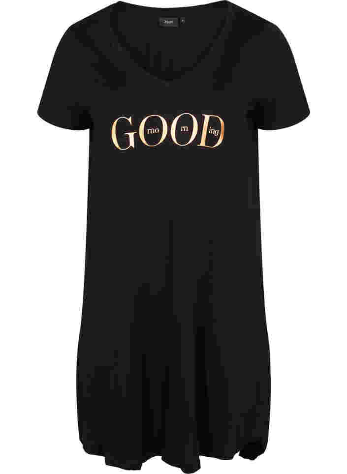 Katoenen pyjama jurk met korte mouwen en print, Black GOOD, Packshot image number 0