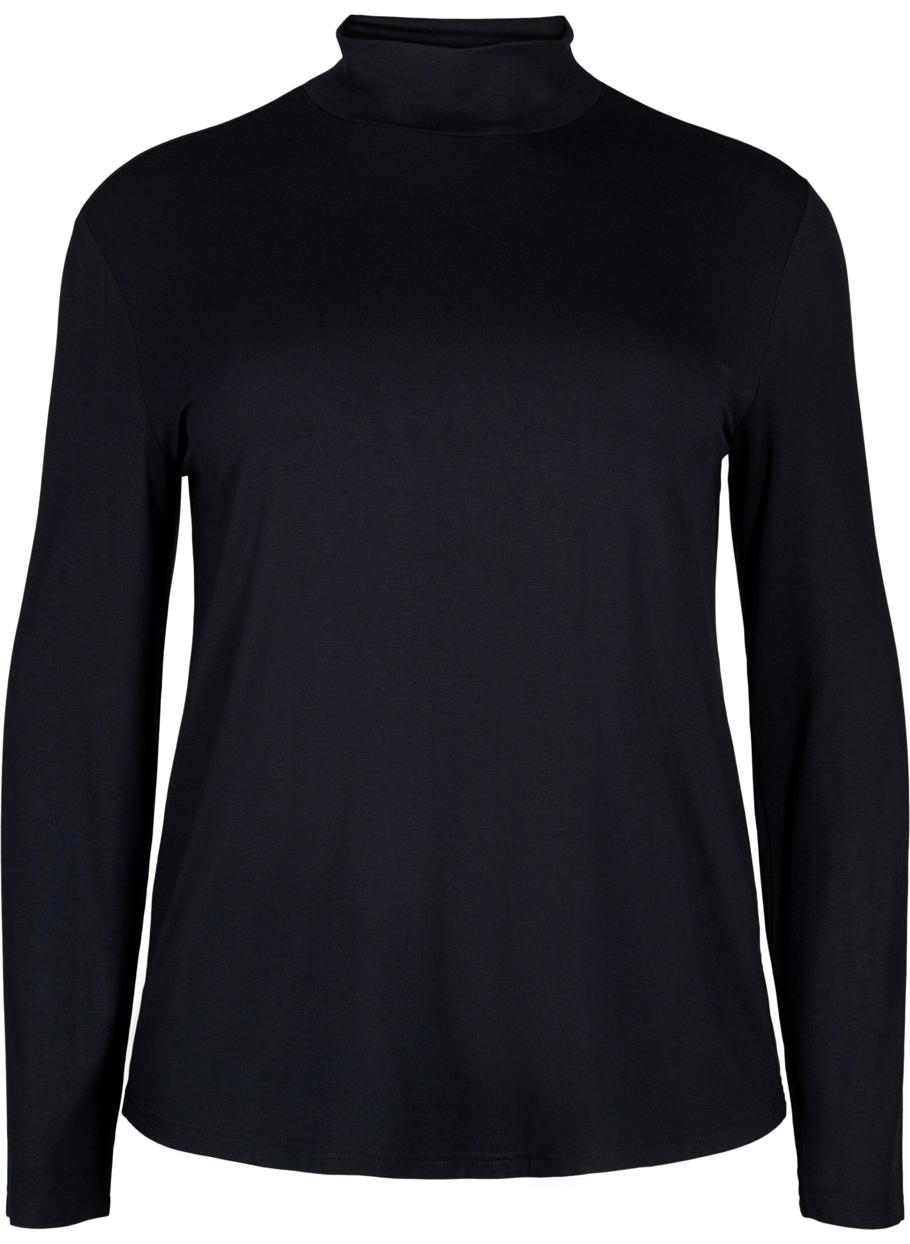 Zizzi Blouse met lange mouwen en hoge hals, Zwart, Packshot image number 0