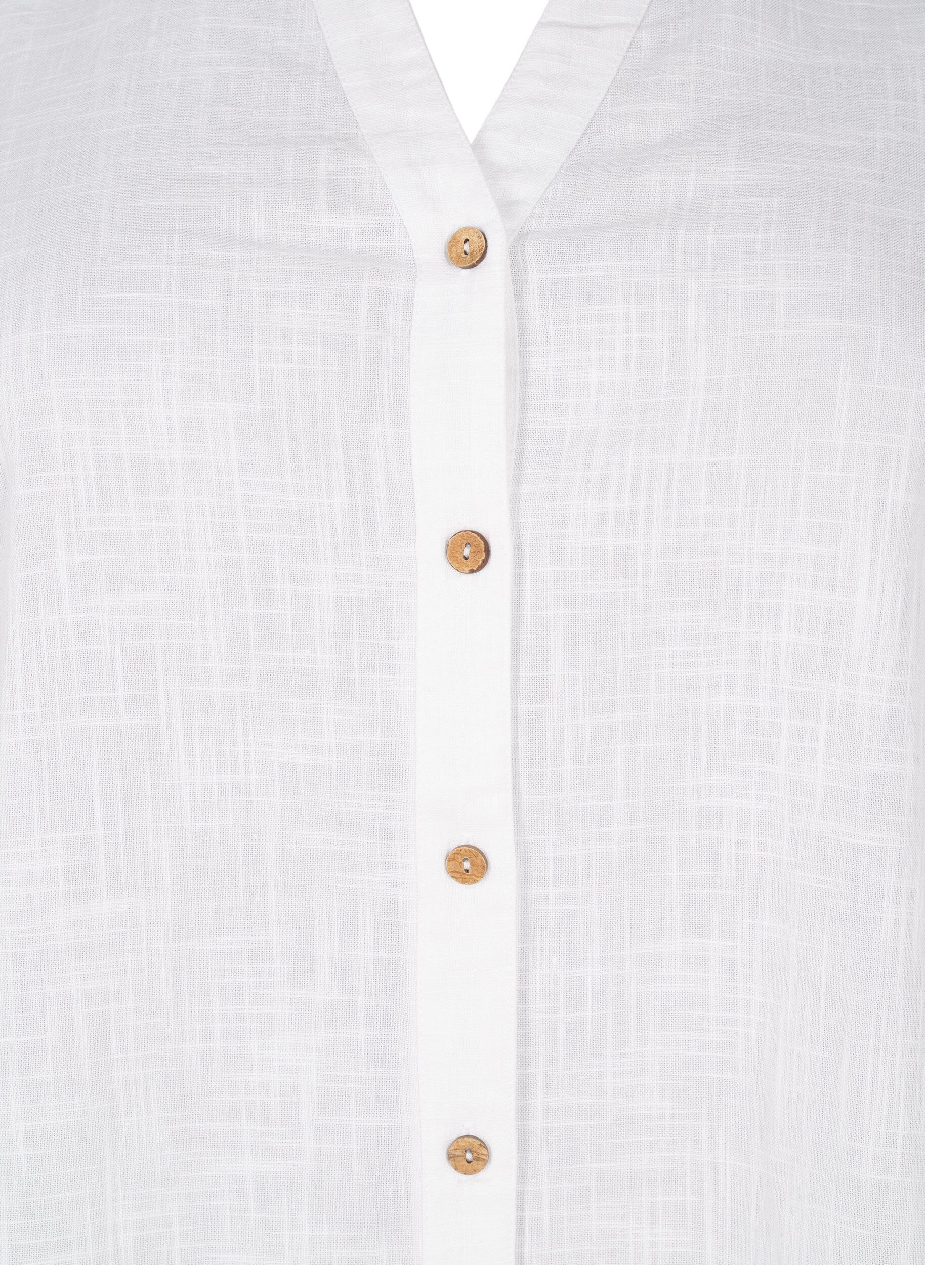 ZizziKatoenen blouse met een V-hals, Wit, Packshot image number 2