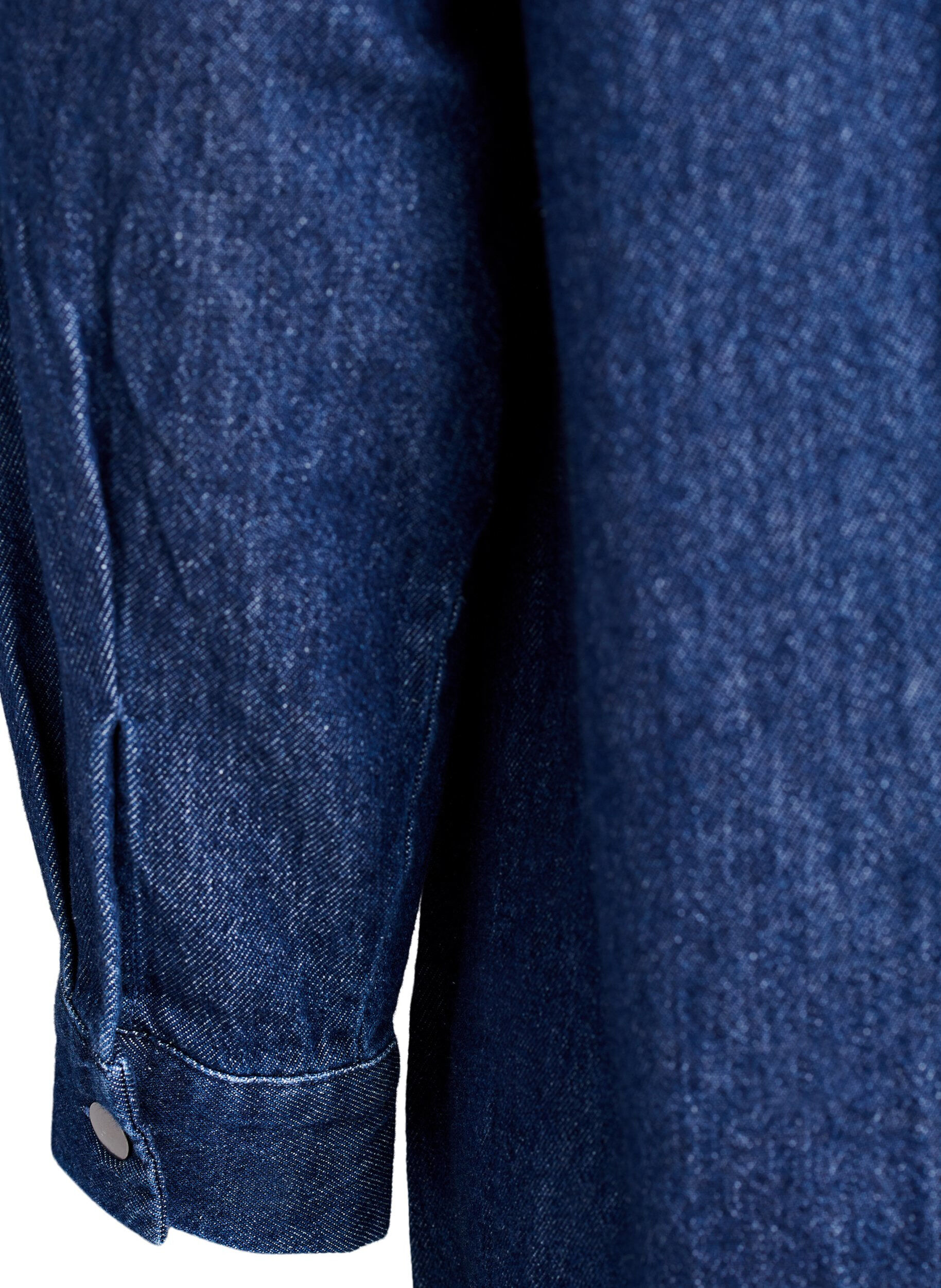 ZizziKorte denim jurk met een V-hals en kraag, Blauw, Packshot image number 3