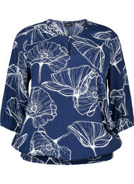 Viscose blouse met bloemenprint en smokwerk, Navy B./Big Fl. AOP
