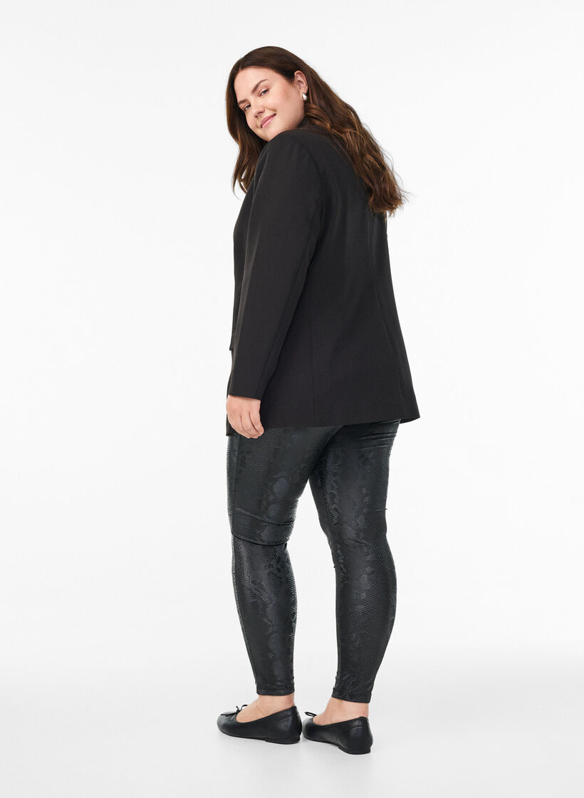 Leggings in imitatieleer met dierenpatroon, Zwart, Model image number 2