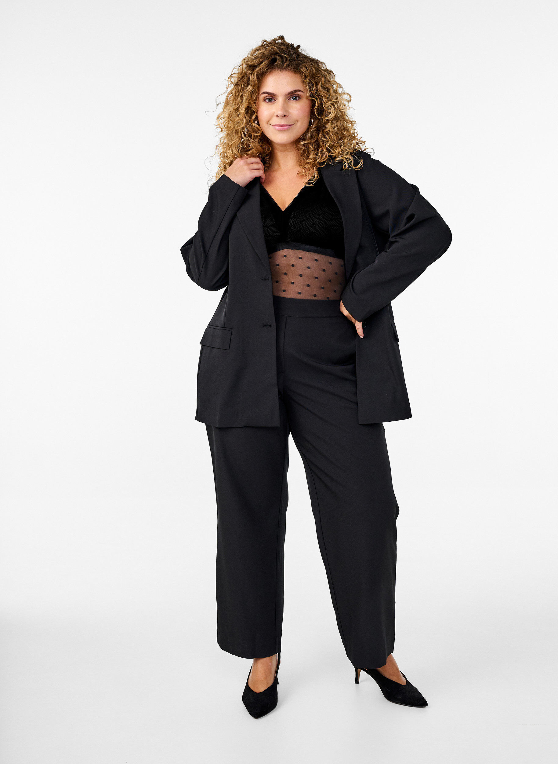 Zizzi Bodystocking met gestippelde mesh en verwijderbare pads, Black, Model image number 4