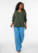 Blouse in linnen en viscose met V-hals, Groen, Model image number 1