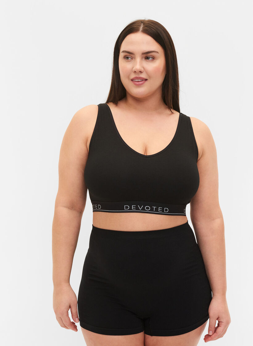 Ongevulde katoenen beha met tekstopdruk, Black/Upper Font, Model image number 2