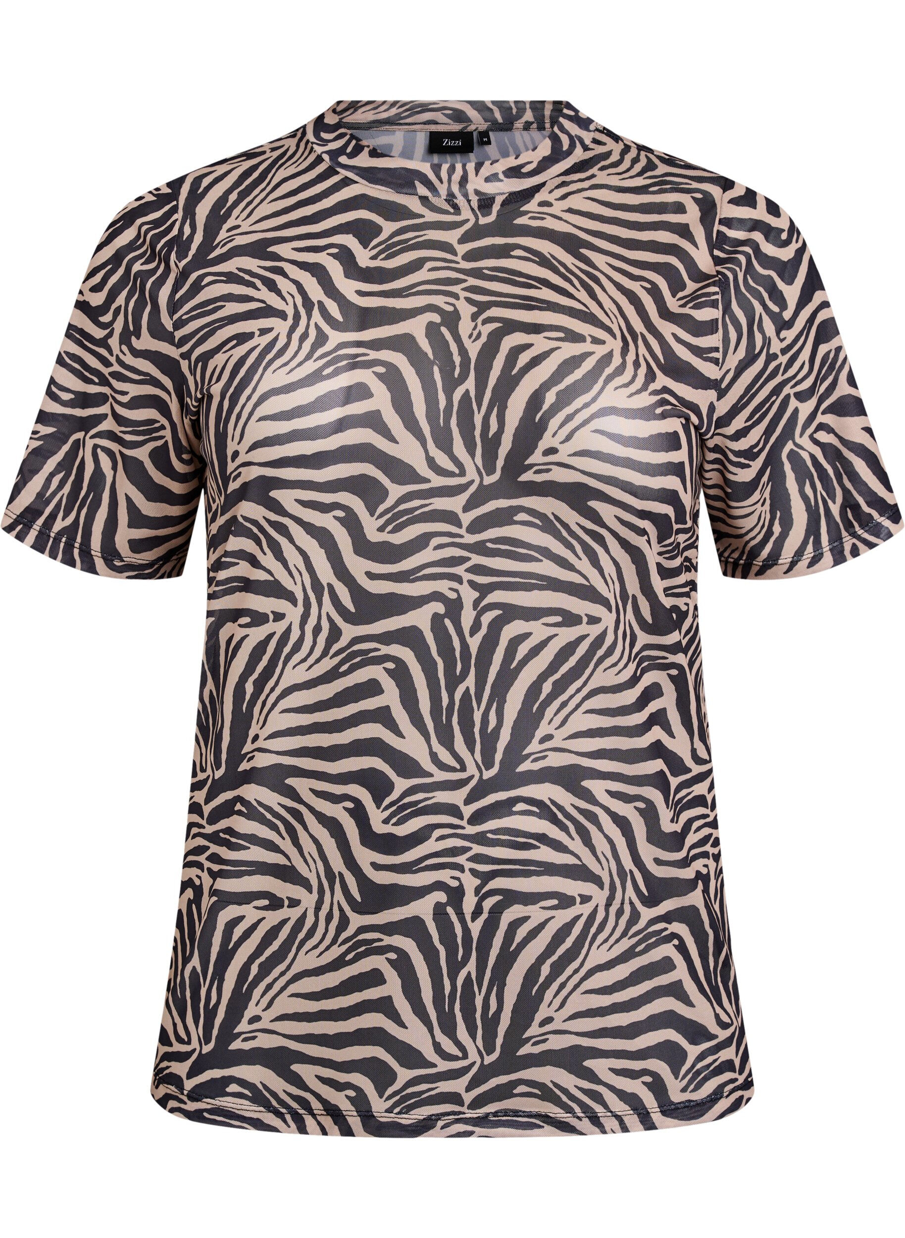 Zizzi Mesh blouse met korte mouwen, Zwart, Packshot image number 0