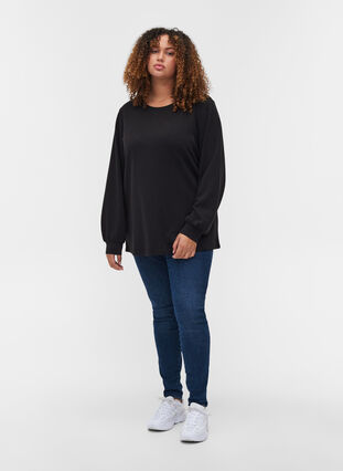 Sweatshirt met ronde hals en lange mouwen, Black, Model image number 2