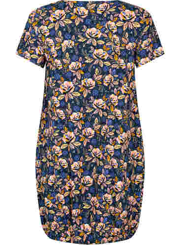 Katoenen jurk met korte mouwen en print, Blue Orange Flower, Packshot image number 1