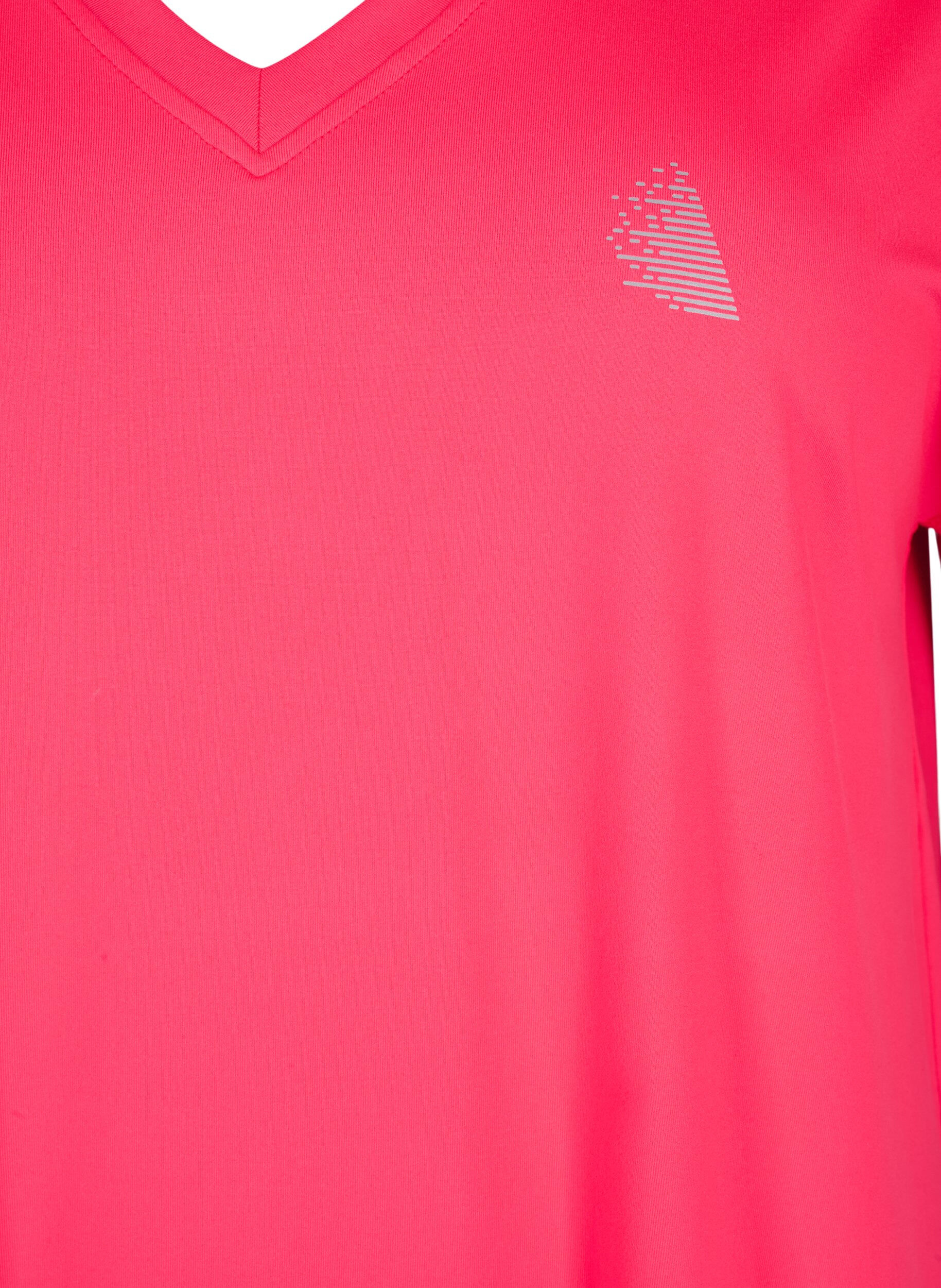Zizzi Los trainings-T-shirt met v-hals, Neon Diva Pink, Packshot image number 2