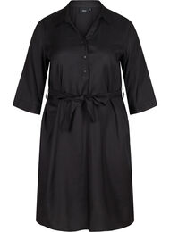 Gebeide jurk in viscose met striksluiting, Black