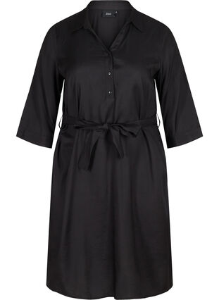 Gebeide jurk in viscose met striksluiting, Black, Packshot image number 0