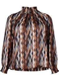 Bedrukte blouse met smock, Earthy Zig Zag