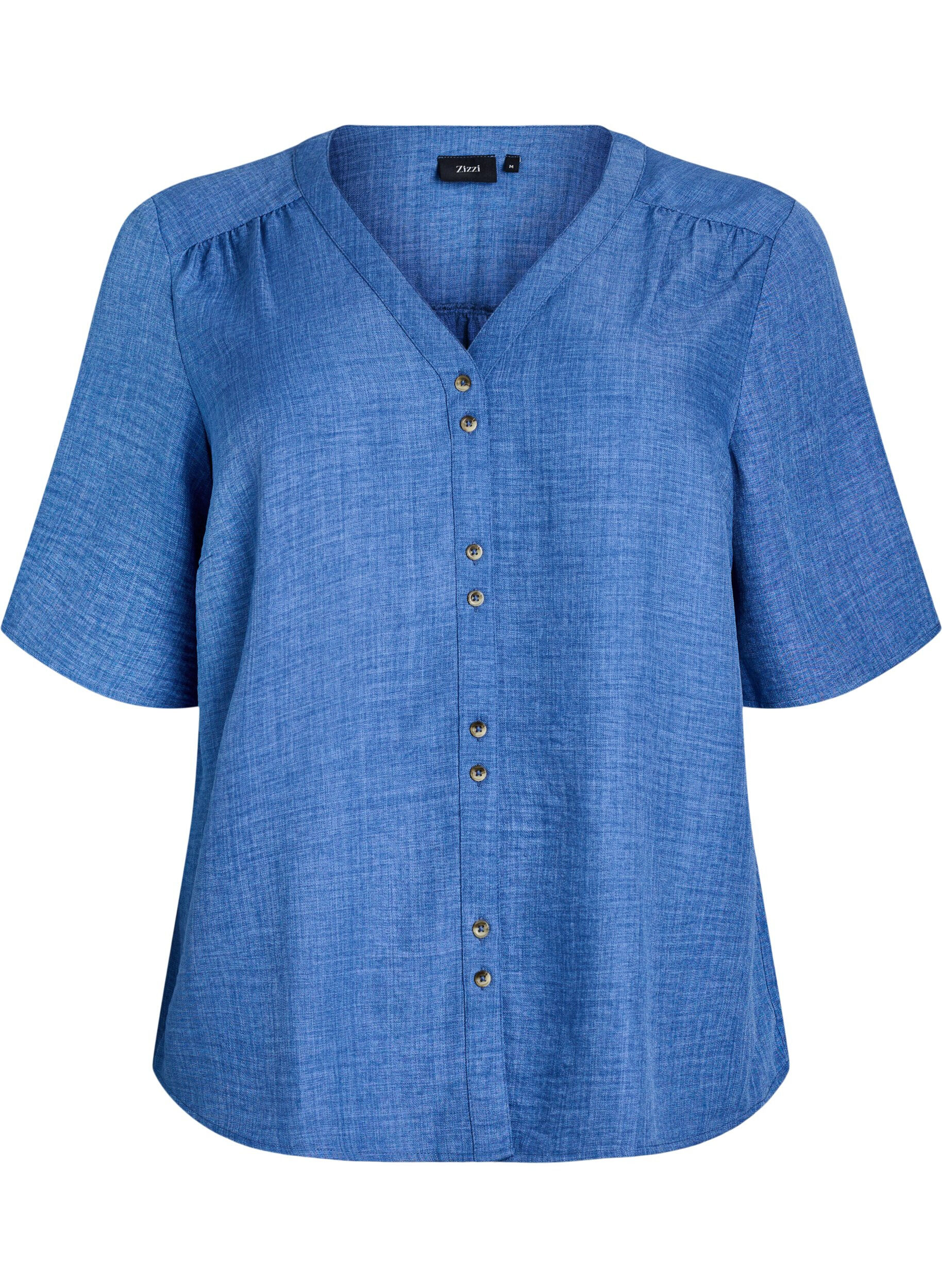 ZizziOverhemd blouse met V-hals en korte mouwen, Blauw, Packshot image number 0