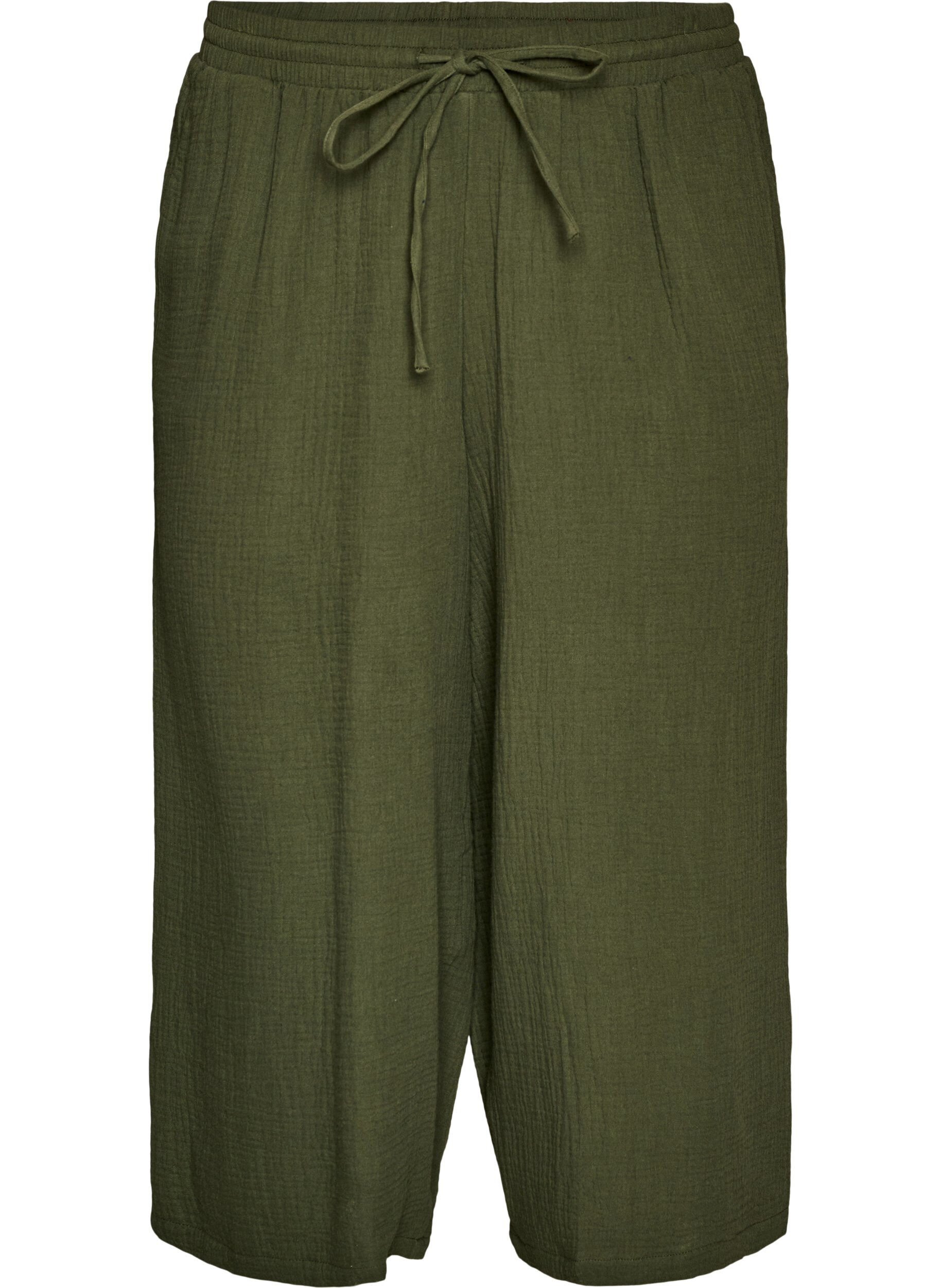 Zizzi Culotte broek van katoen met hoge taille, Groen, Packshot image number 0