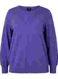 Effen gekleurde gebreide trui met ribdetails, Purple Opulence Mel.