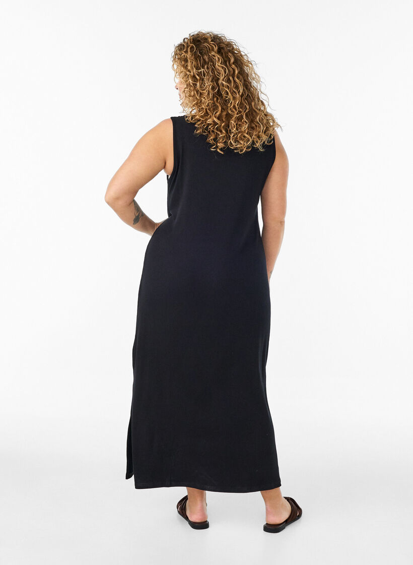 Mouwloze ribjurk van viscose, Zwart, Model image number 1