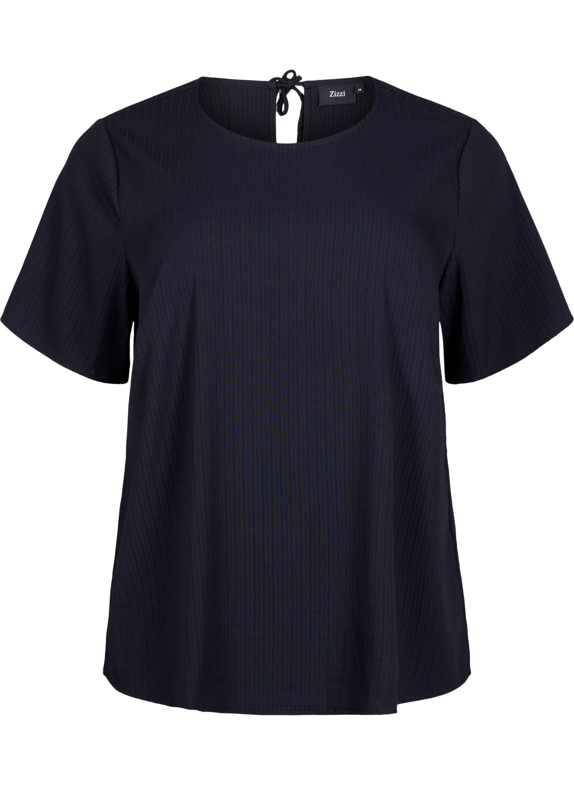 Zizzi Blouse van viscose met korte mouwen en strikjes, Black, Packshot image number 0
