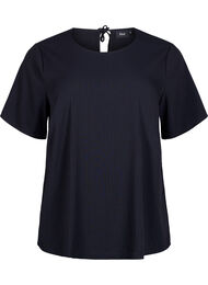 Blouse van viscose met korte mouwen en strikjes, Black