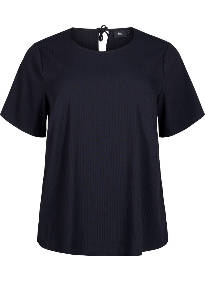 Blouse van viscose met korte mouwen en strikjes, Black, Packshot image number 0