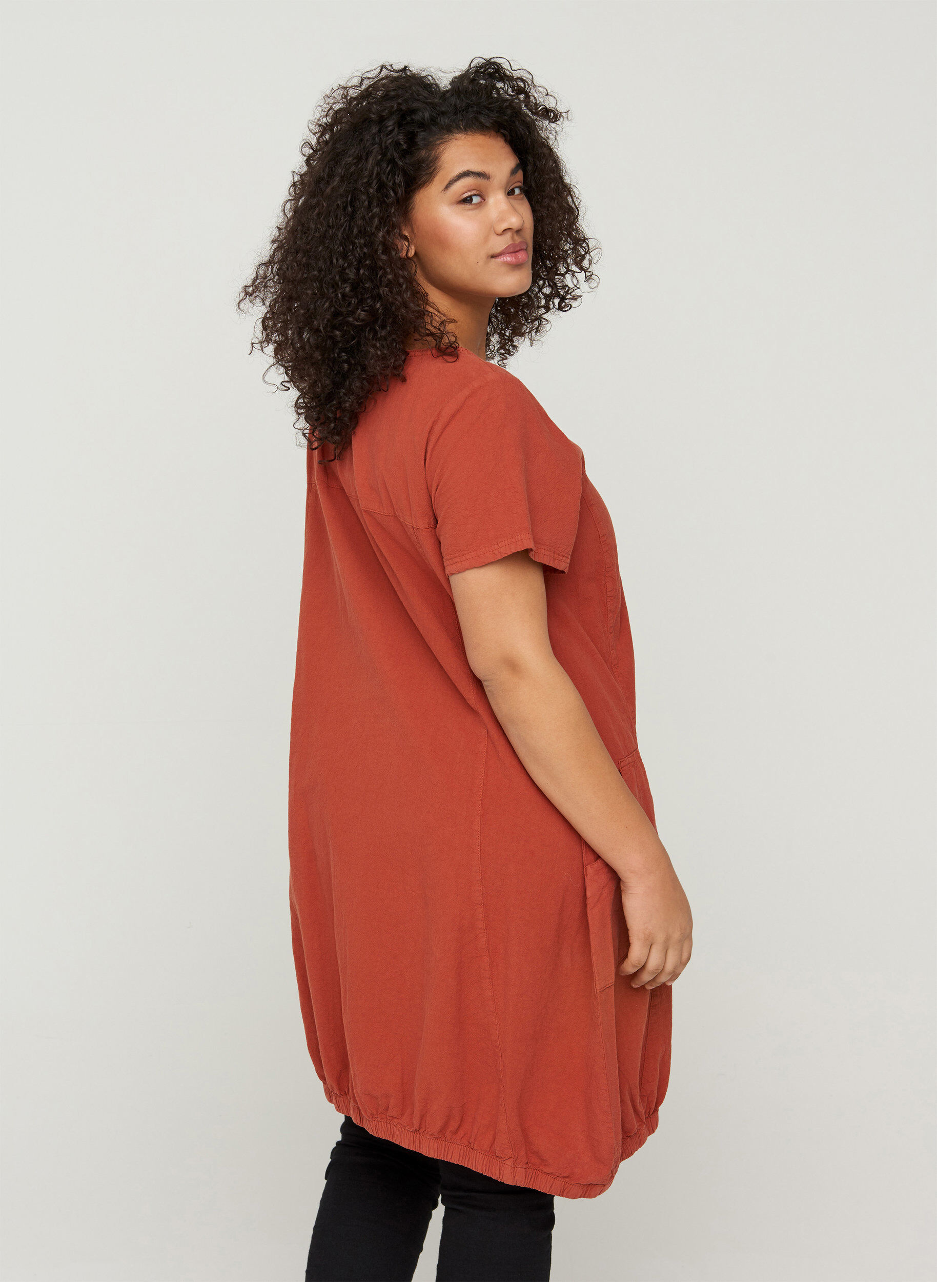 Zizzi Katoenen jurk met korte mouwen, Oranje, Model image number 2