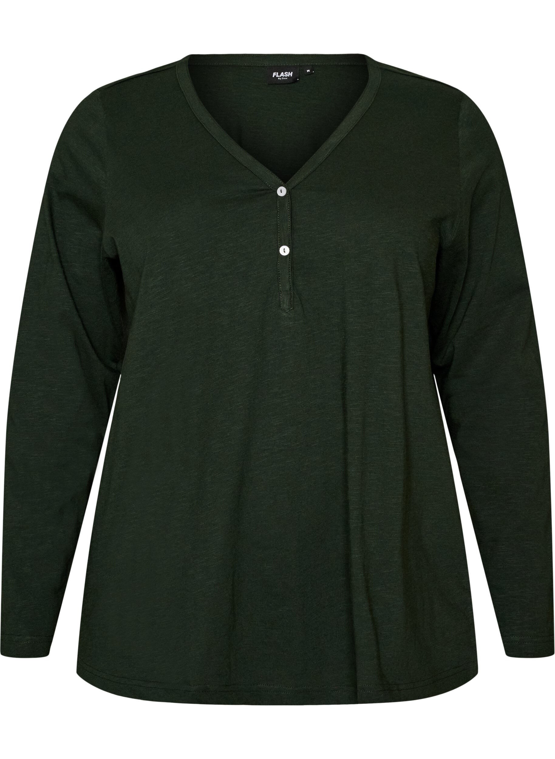 ZizziT-shirt met lange mouwen, V-hals en knopen, Groen, Packshot image number 0